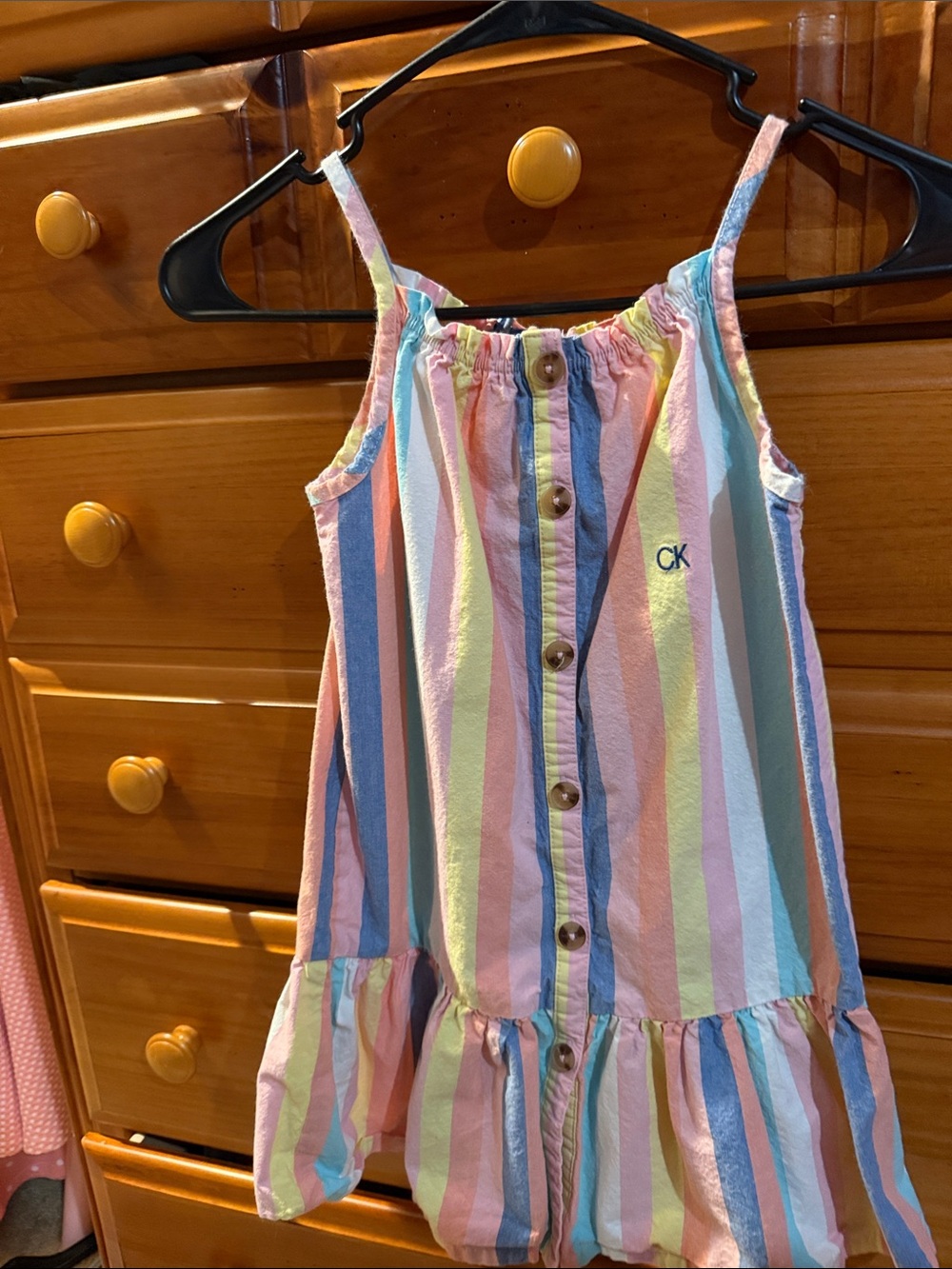 Calvin Klein Girls' Multicolor Pastel Stripe Button-Front Dress